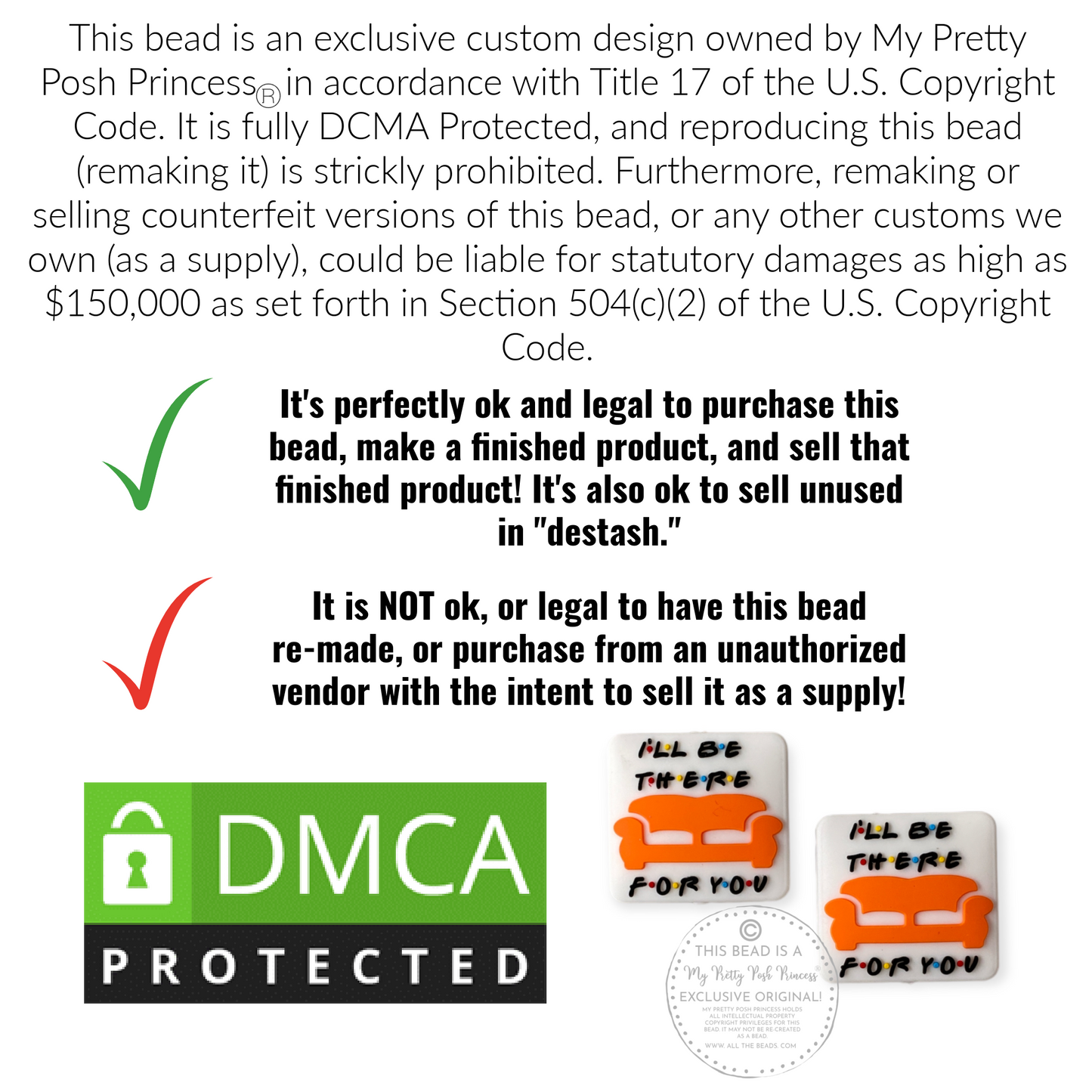 e537 - "I'll Be There For You" Exclusive Focal Bead (1 Count) Silicone