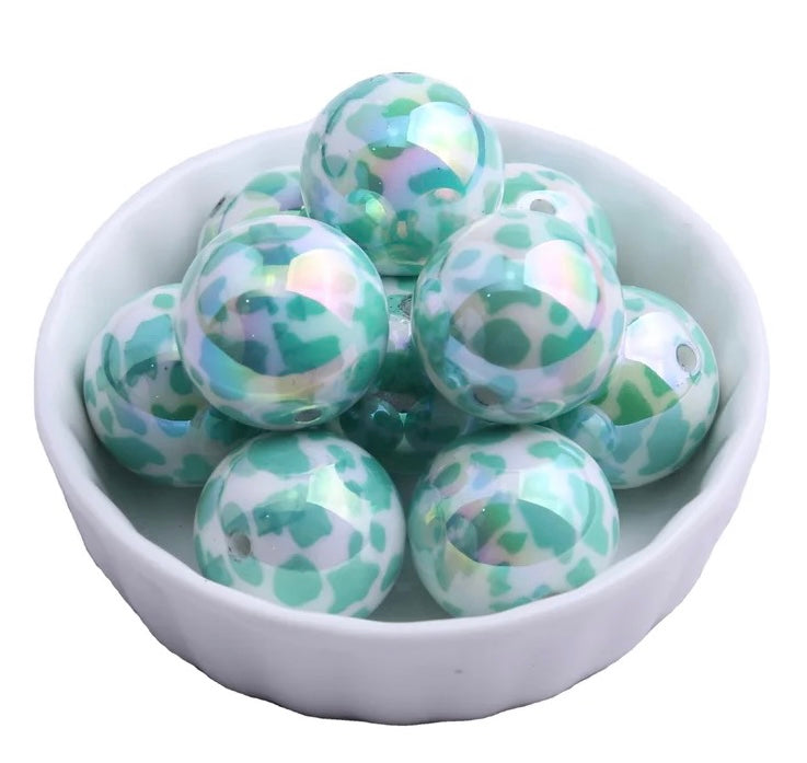 #807 - Opal Mint Cow Acrylic Beads (1 Count)