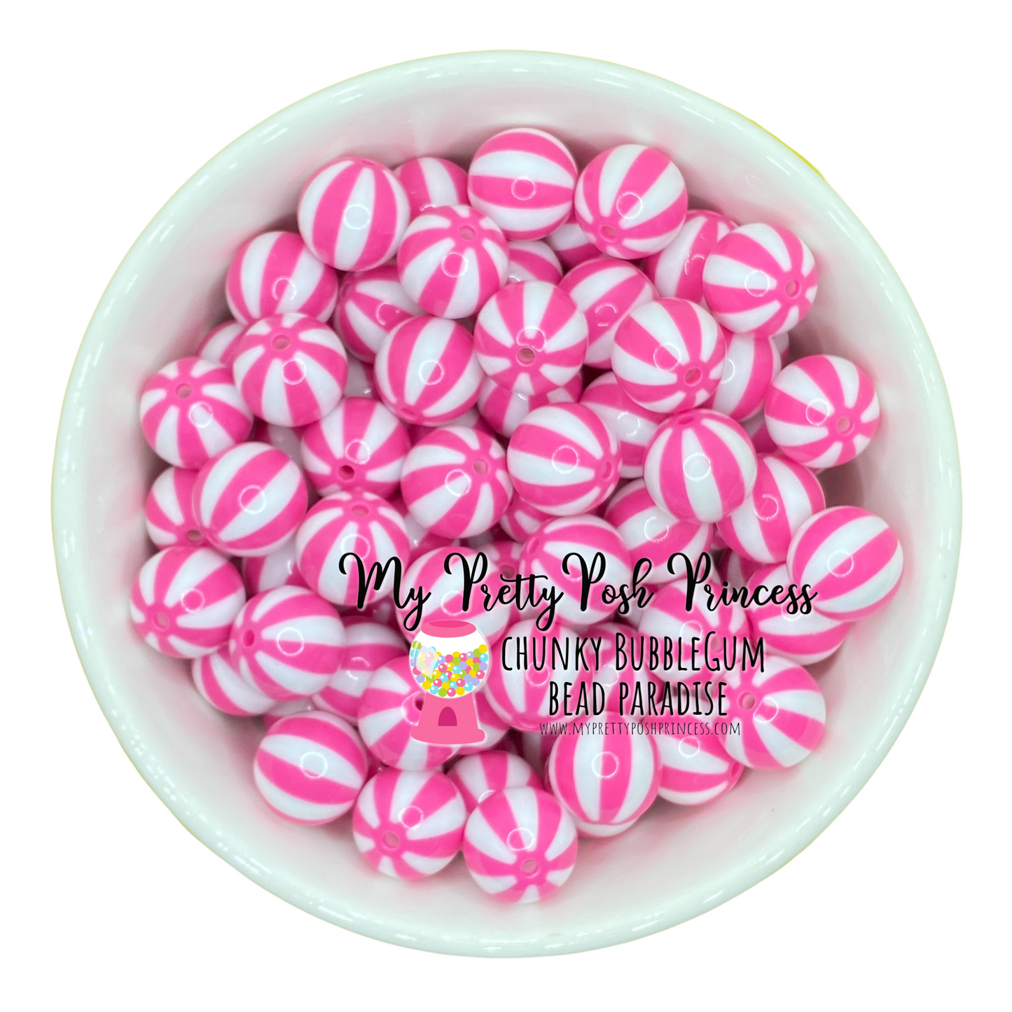 #226- 12mm Dark Pink "Beach Balls" Acrylic Chunky Bubblegum Beads (20 Count)