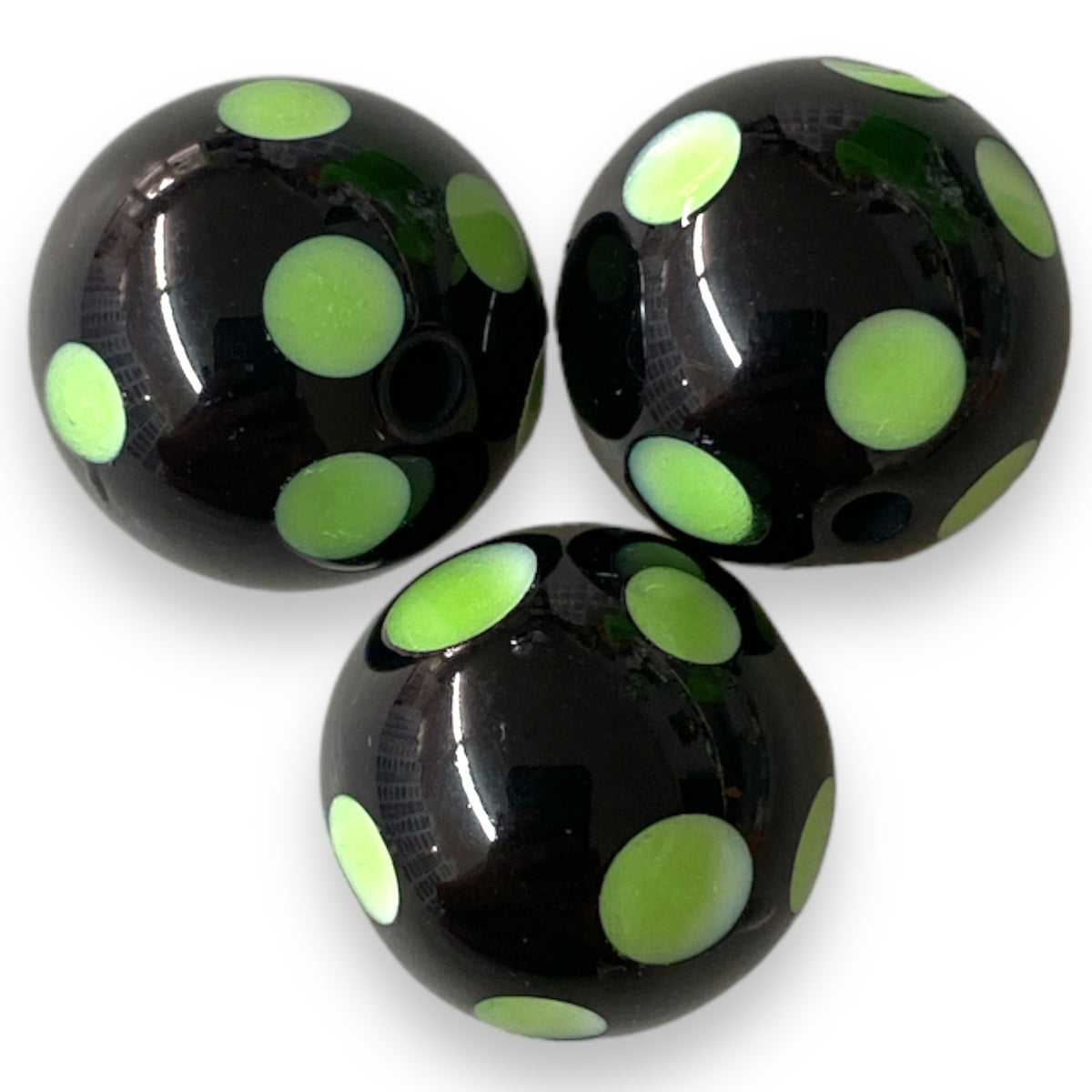 #961 - Black “Glow In The Dark” Polka Dots Acrylic Beads (1 Count)