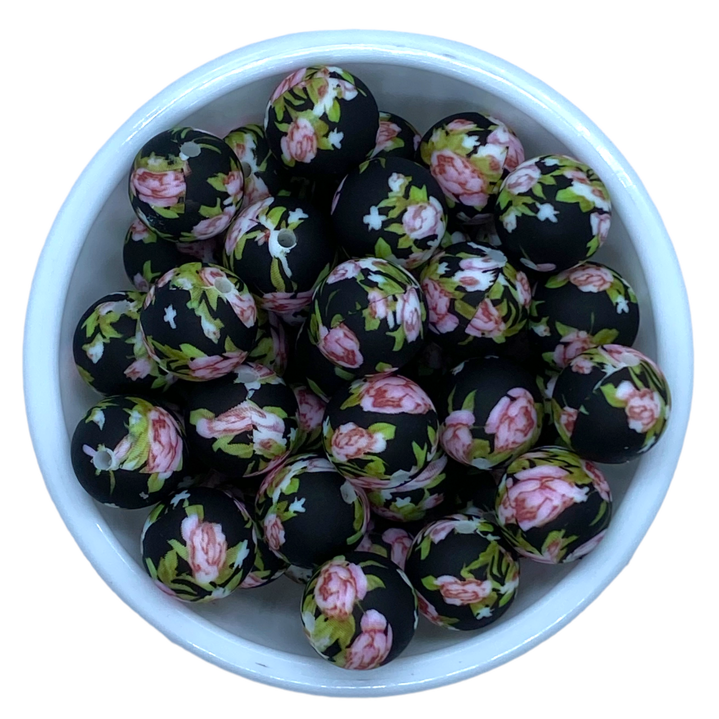 T43 - 19mm “Black Floral” Silicone Beads
