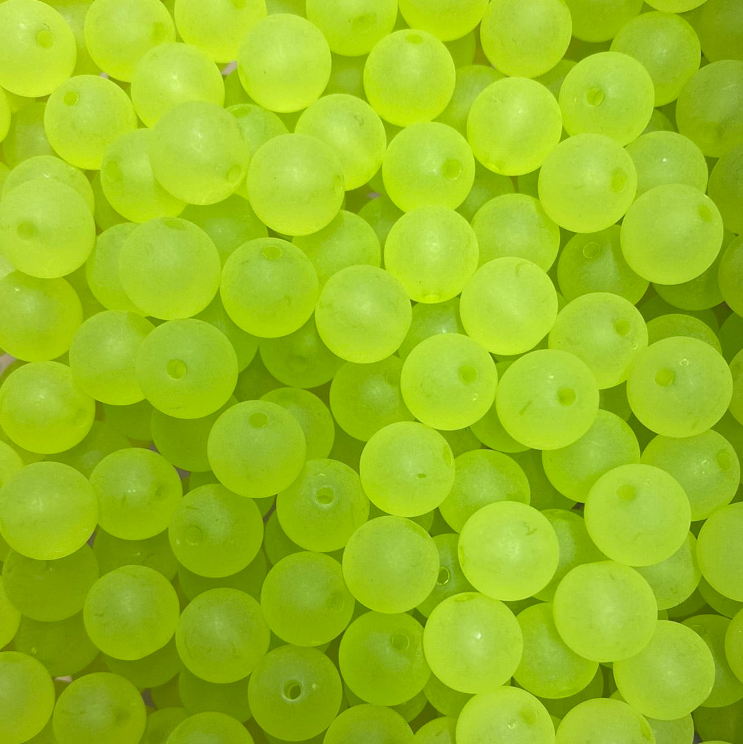 w100- 12mm Lime "Frosted" Acrylic Beads (20 Count)