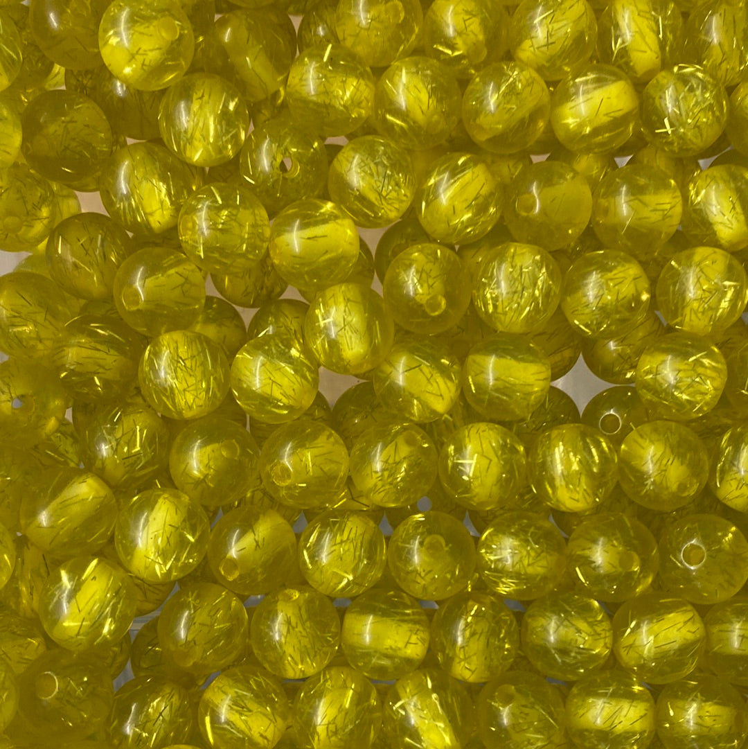 #156 - 12mm Yellow Tinsel Glitter Acrylic Beads (20 Count)