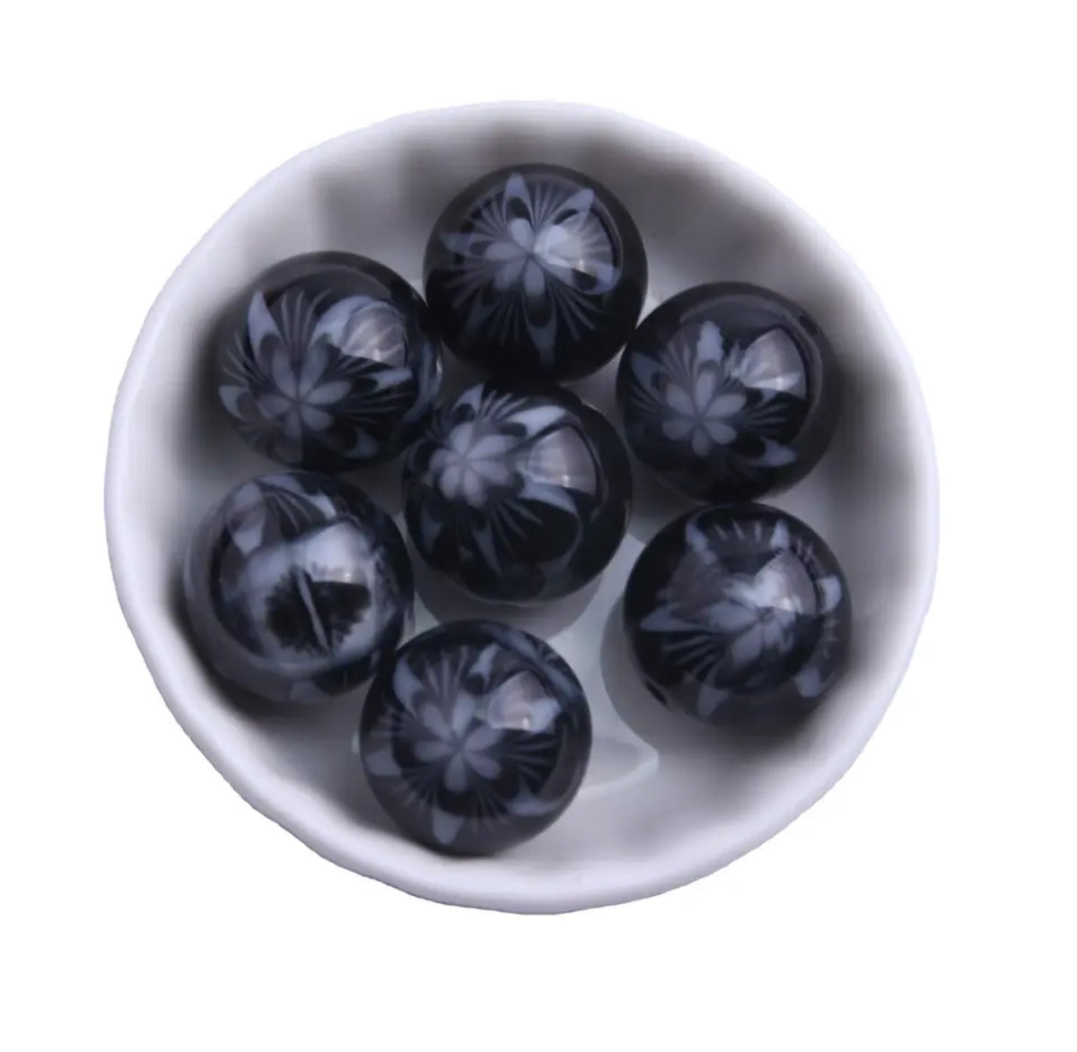 #905 - Black Jelly Floral Acrylic Beads (1 Count)