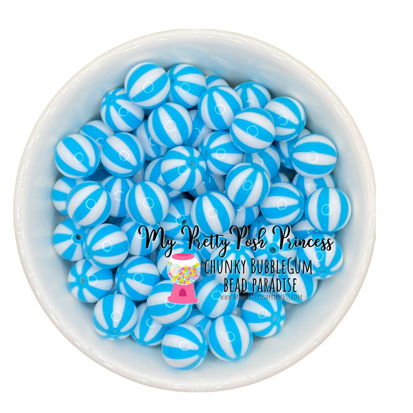 #188- 12mm Aqua "Beach Balls" Acrylic Chunky Bubblegum Beads (20 Count)