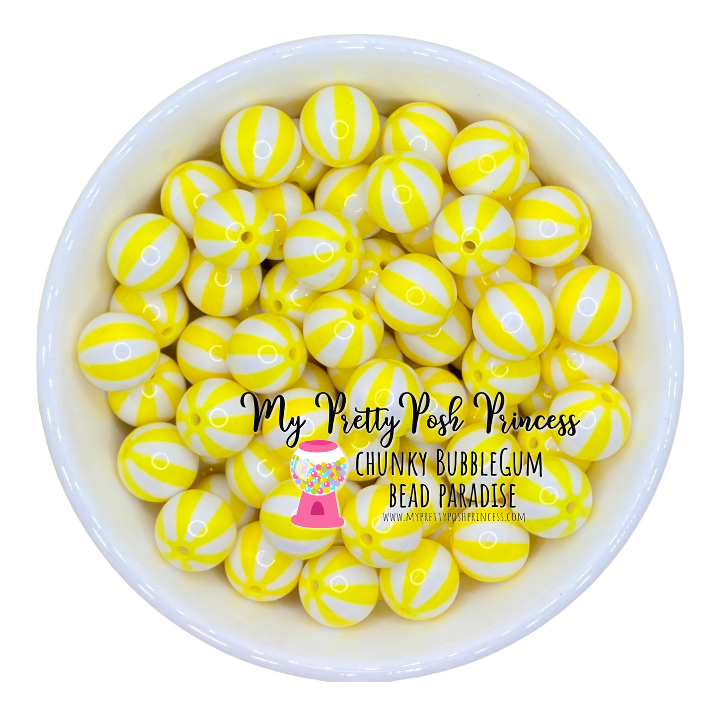 #203- 12mm Lemon Yellow "Beach Balls" Acrylic Chunky Bubblegum Beads (20 Count)