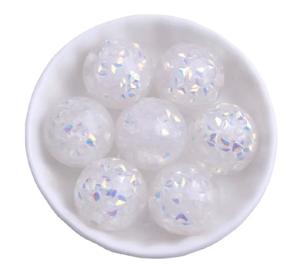 W542- 20mm White Confetti Sparkle Acrylic Beads (1 Count)