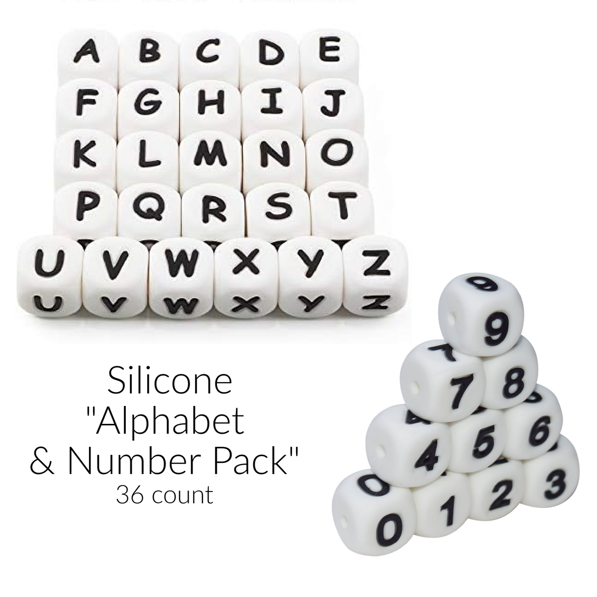 SWS16: Full Silicone Alphabet Plus 0-9 Bead Pack (36 Beads)