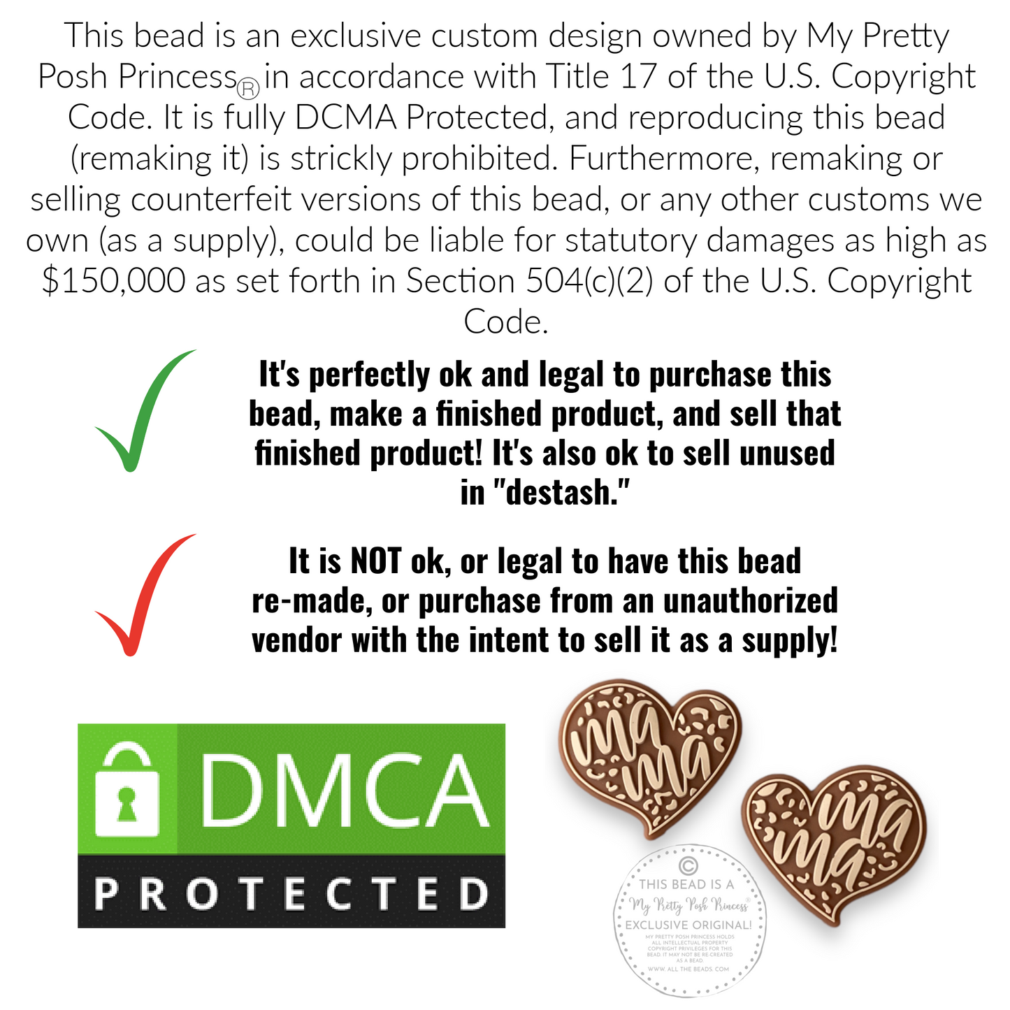 h916 - "Mama Heart" Exclusive Focal Bead Silicone (1 Count)