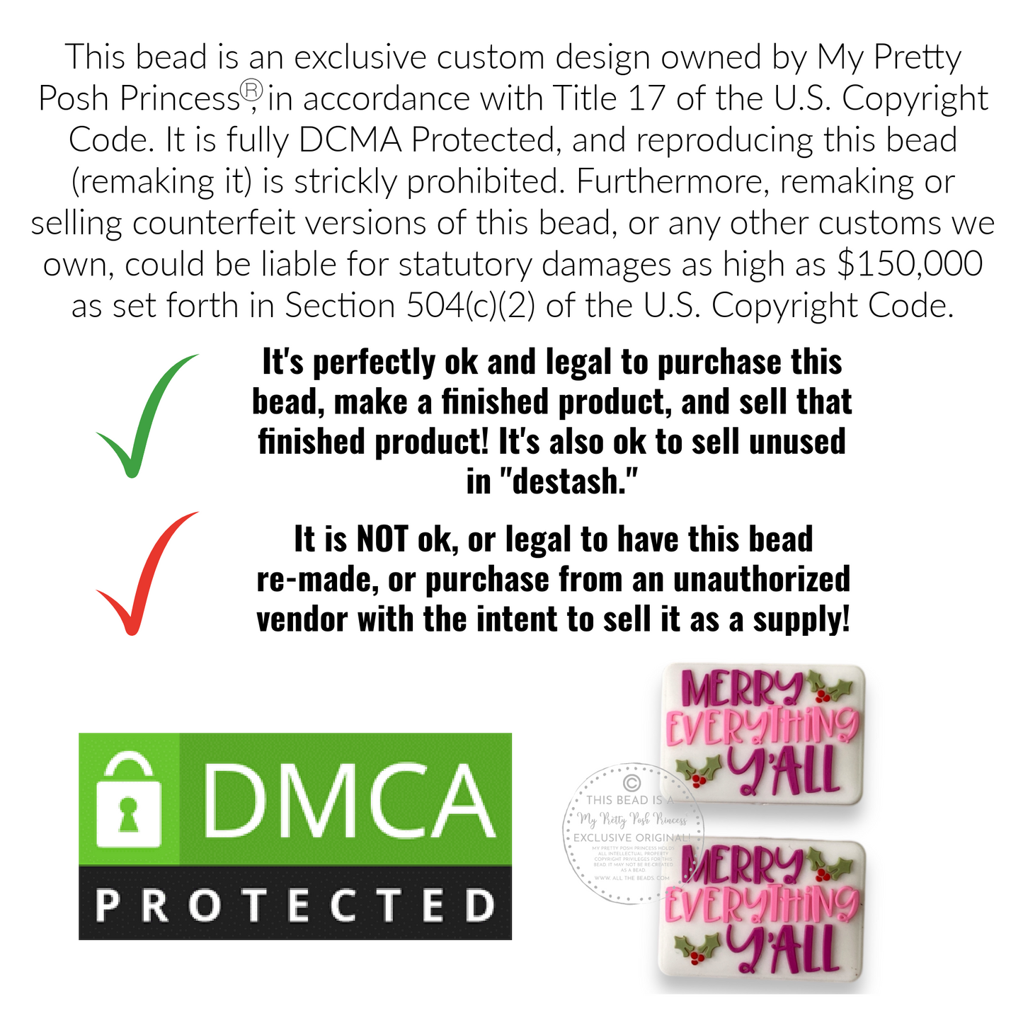 X33 - "Merry Everything Y'All" - "Exclusive" Focal (1 Count) Bead Silicone *Copyright