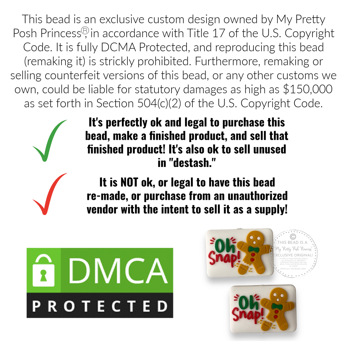 X2 - Oh Snap!! -Exclusive Focal (1 Count) Bead Silicone *Copyright