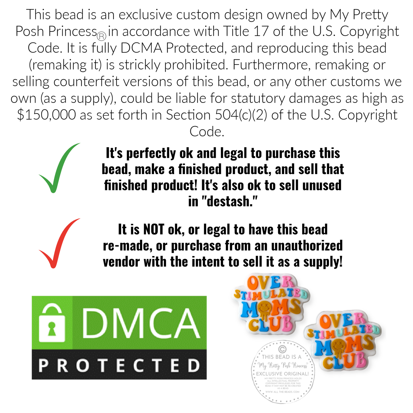 e546 - Overstimulated Moms Club- Exclusive Focal (1 Count) Bead Silicone