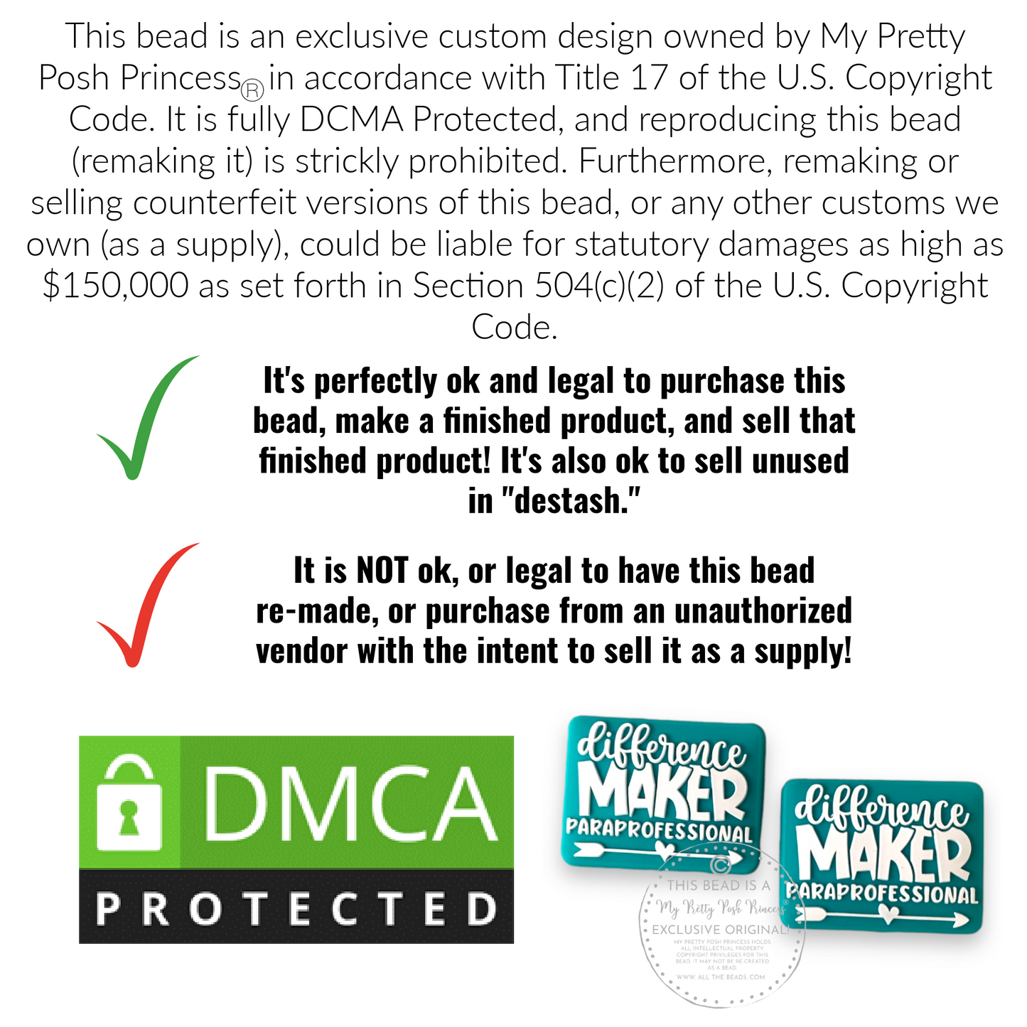 X330 - Paraprofessional "Exclusive" Focal (1 Count) Bead Silicone