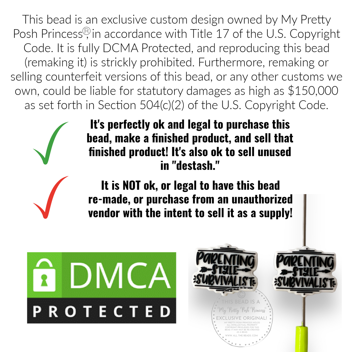 e653 - "Parenting Style- Survivlist" Exclusive Focal Bead Silicone (1 Count)