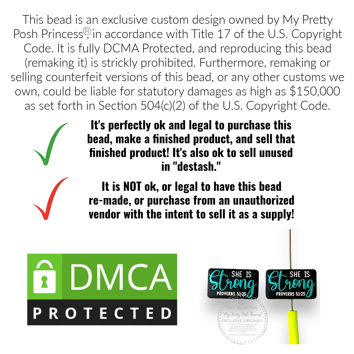 e598 - "She Is Strong" Exclusive Focal Bead Silicone (1 Count)