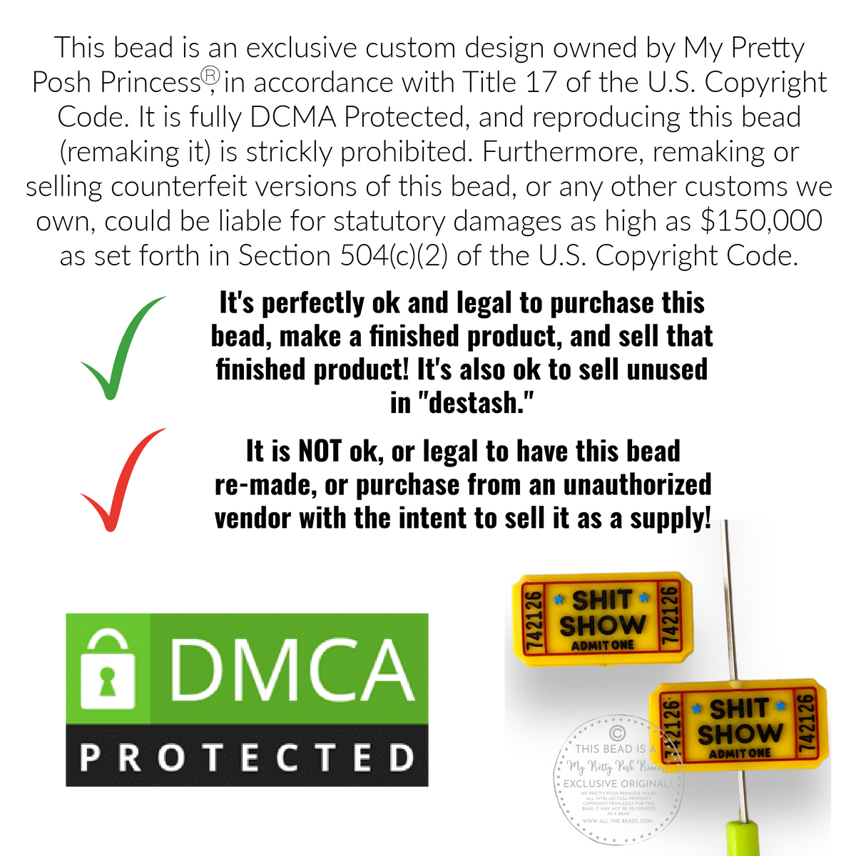 h1074 - "Ticket to the Sh*t Show" Exclusive Focal Bead (1 Count)