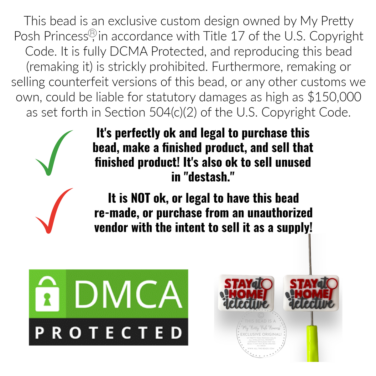 h817 - "Stay At Home Detective" Exclusive Focal Bead Silicone (1 Count)