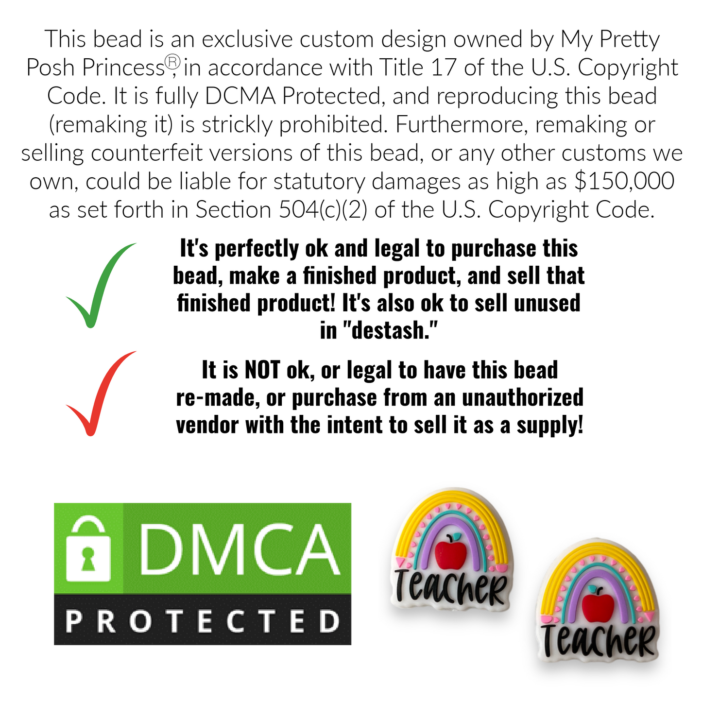 X320 - "Teacher Rainbow" "Exclusive" Focal (1 Count) Bead Silicone *Copyright