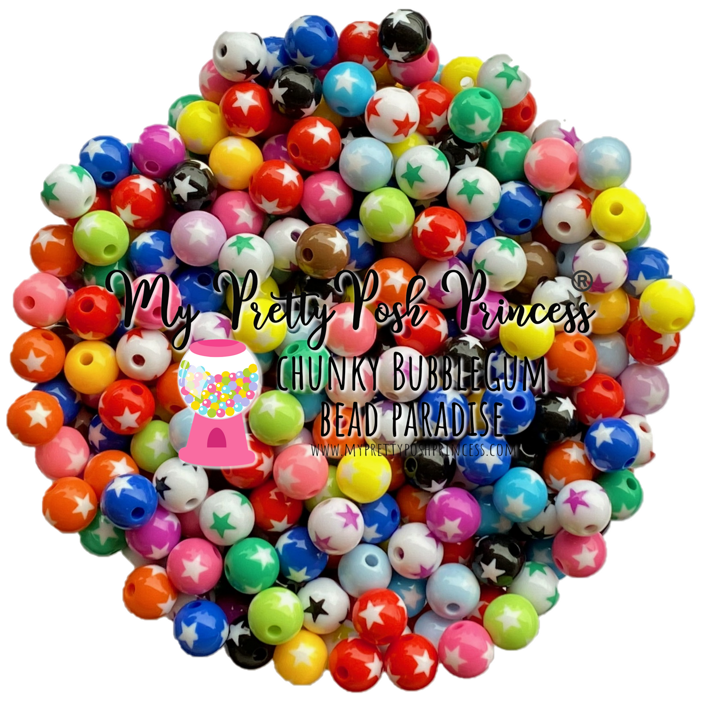 K- 557- 12mm Stars Mixed 100 Count Beads