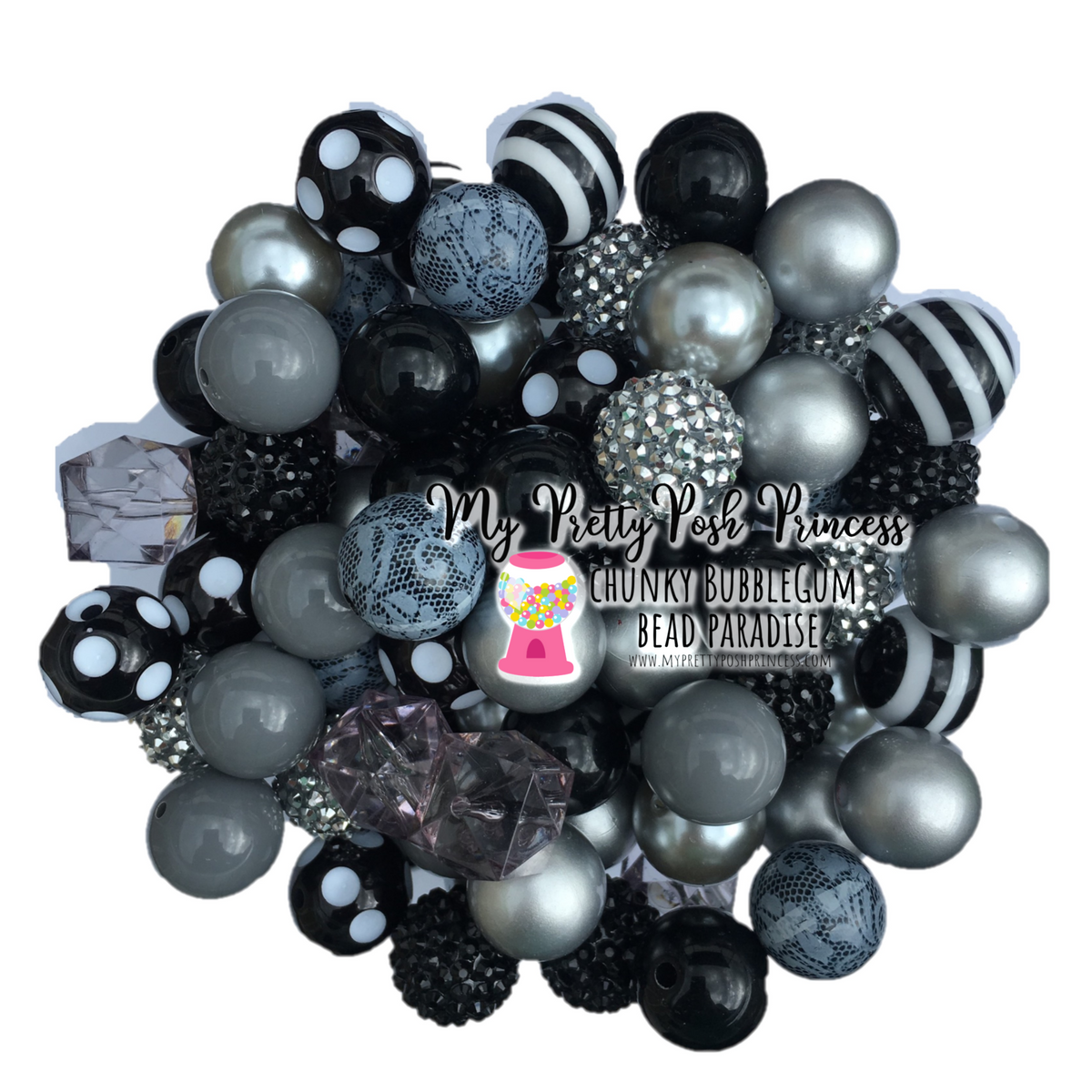 20-M19- 20mm "Black & Silver" (50 Count) Acrylic Bead Pack