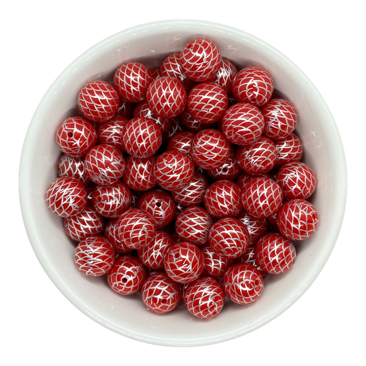 W528- 20mm Red “Mermaid Foil” Acrylic Beads (1 Count)