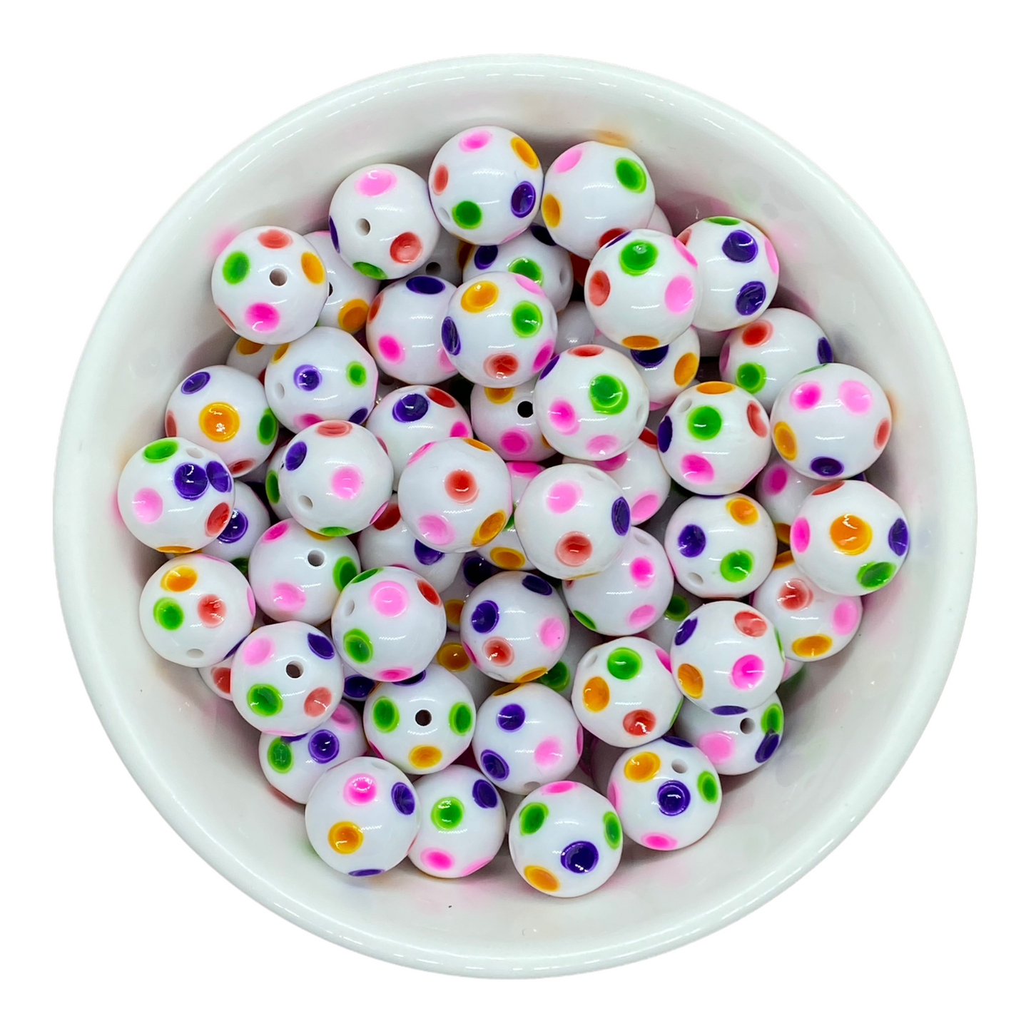 #975 - 20mm White Rainbow Polka Dots Acrylic Beads (1 Count)