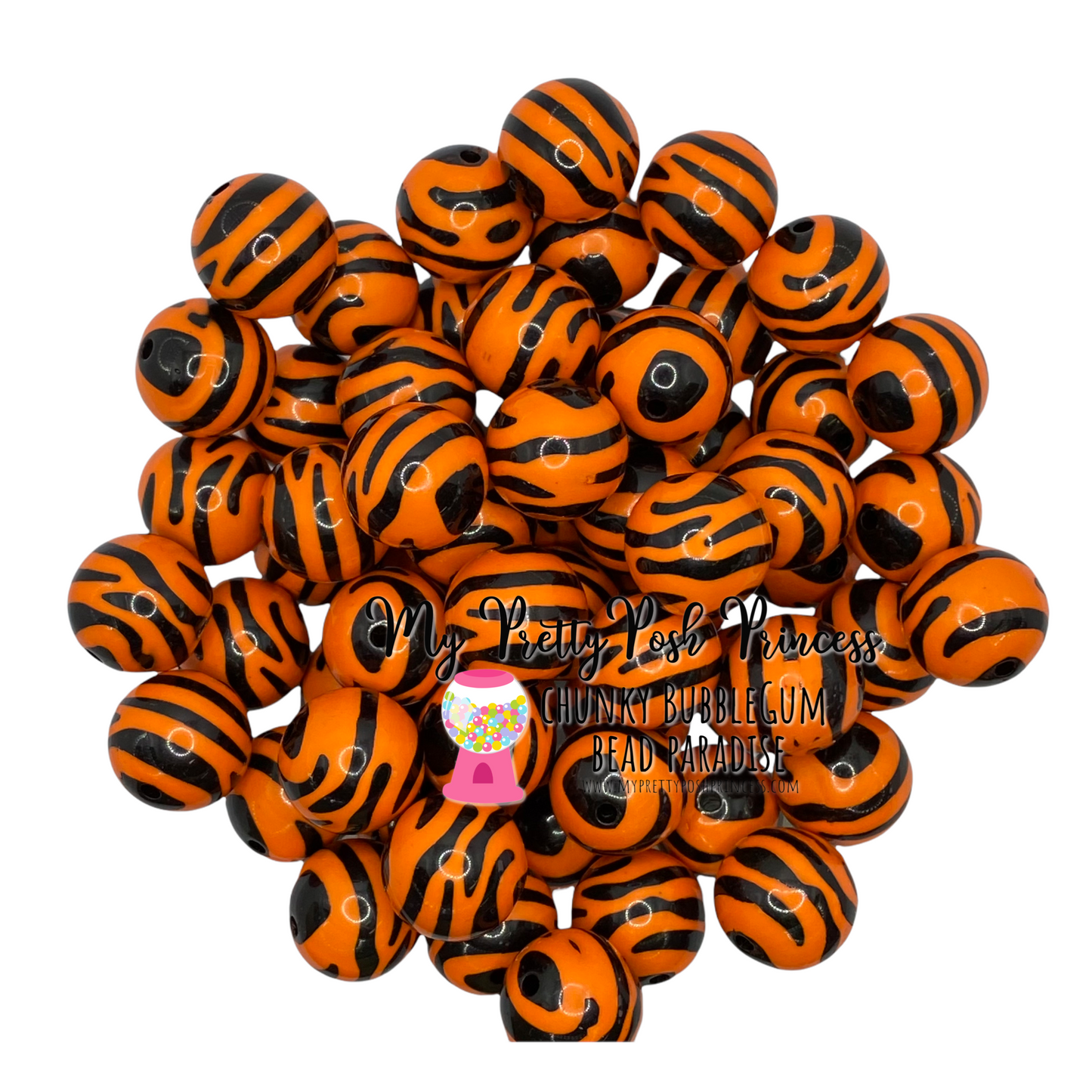 ap20- 12mm Tiger Animal Print Acrylic Beads (20 Count)