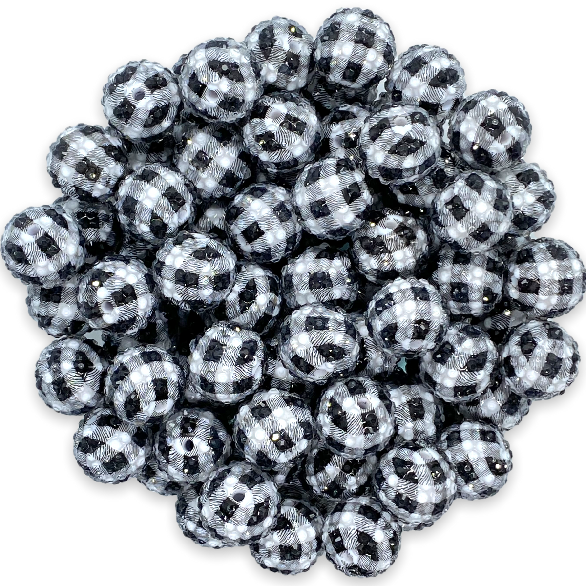 #1272 - 20mm White Buffalo Plaid Jelly Rhinestone Chunky Bubble Gum Acrylic Beads (1 Count)