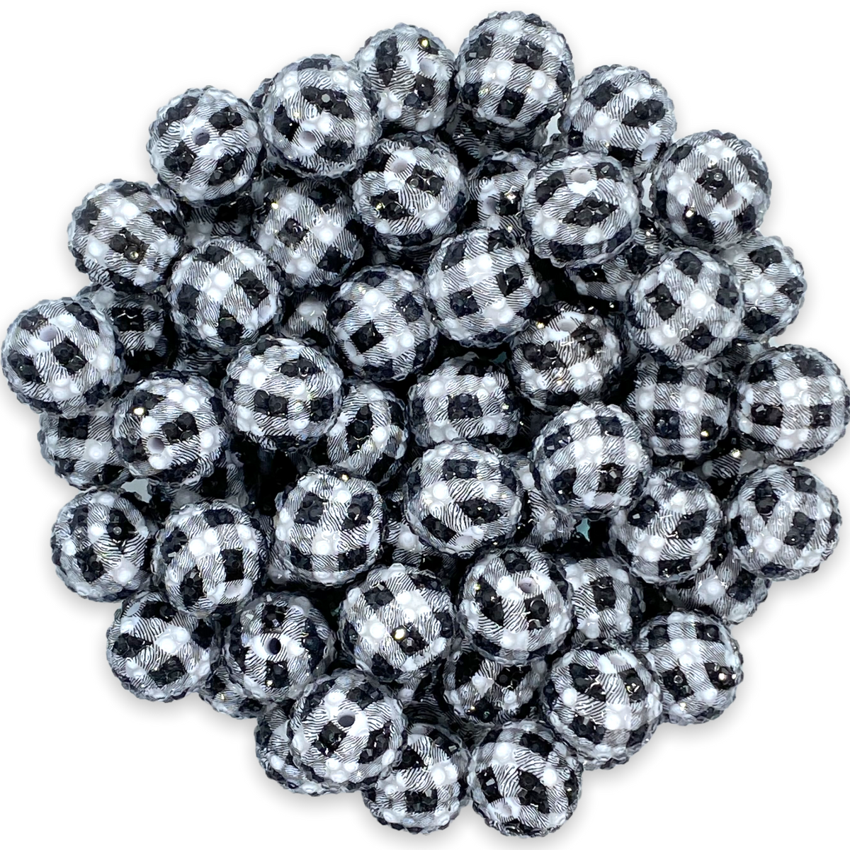 20mm White and Black Striped Rhinestone Acrylic Beads – Queen Bead