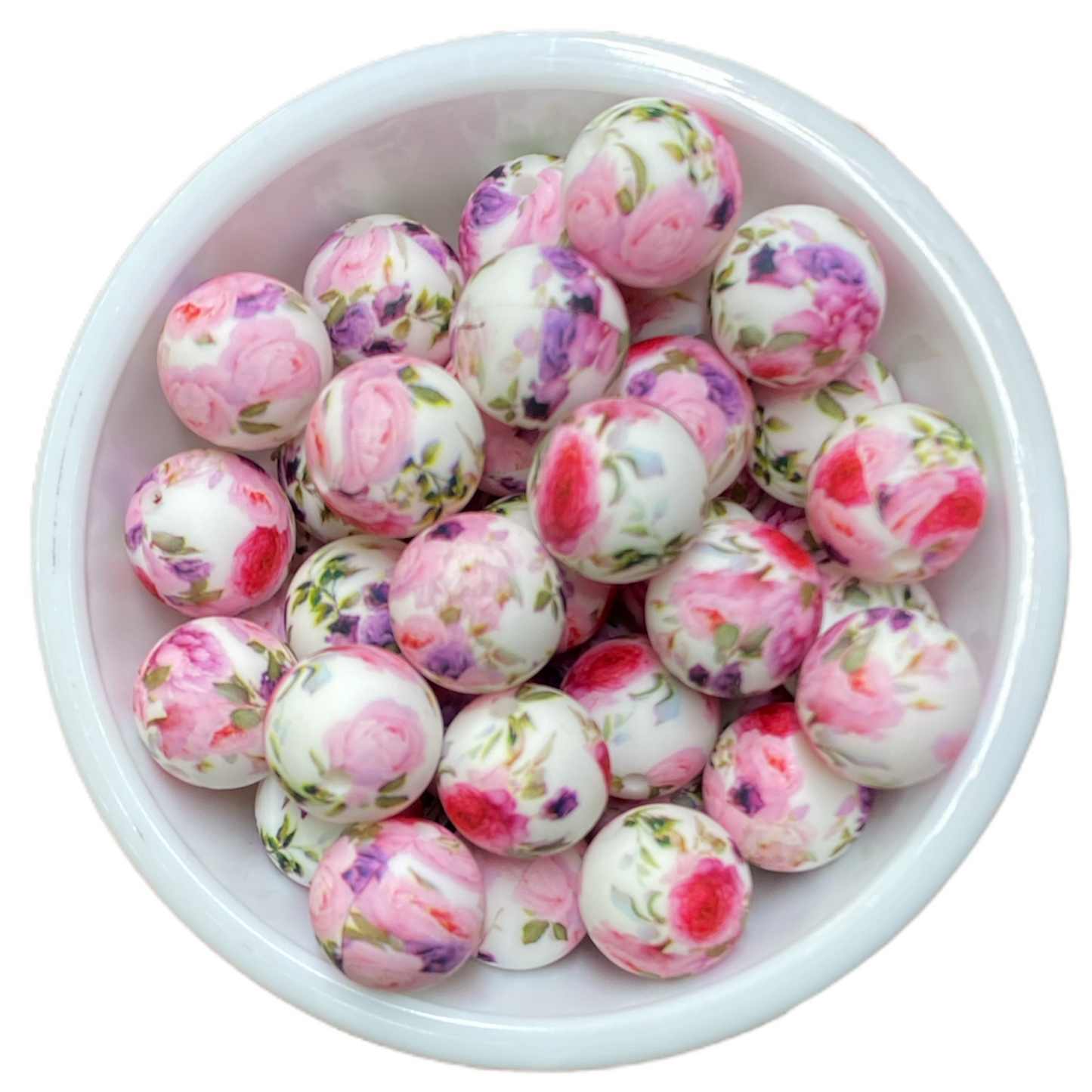 #762- 15mm “Pink & Purple Floral” Silicone Beads