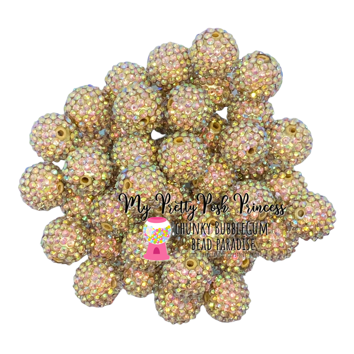 #1094 - R33- 20mm Light Gold AB Rhinestone Beads (10 Count)