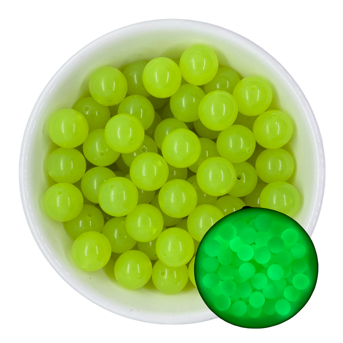 W494- 20mm Lime GLOW IN THE DARK Beads (1 Count)