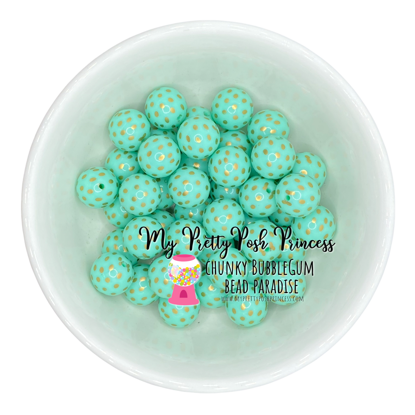 #962 - Wintergreen & Gold Dots Acrylic Beads (1 Count)