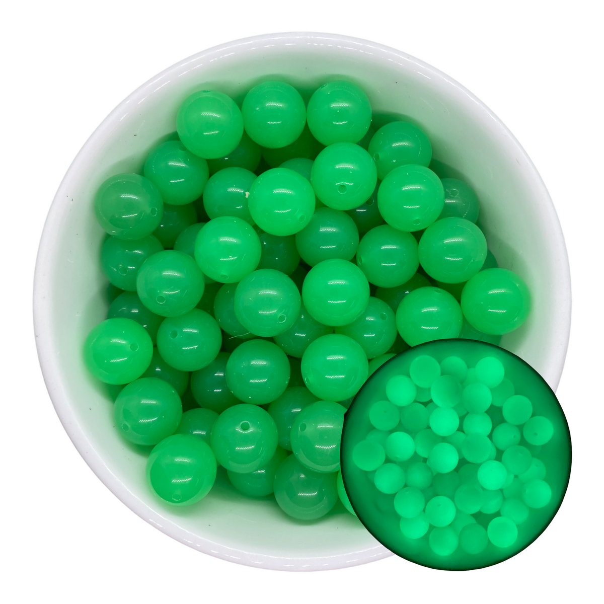 W496- 20mm Green GLOW IN THE DARK Beads (1 Count)