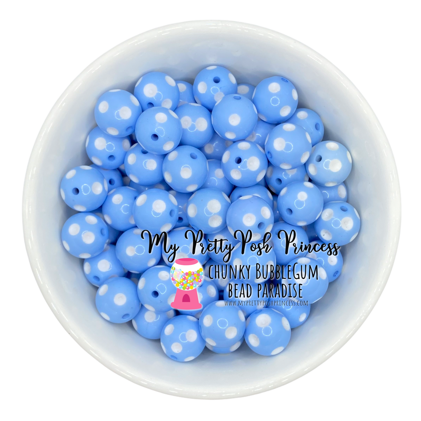 d29- 12mm Light Blue Polka Dots Acrylic Beads (20 Count)