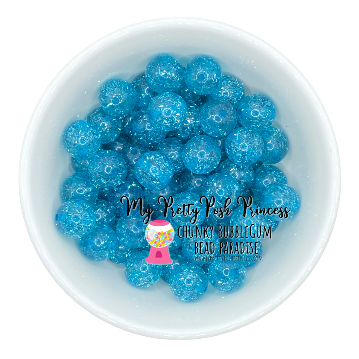#154 - 12mm Aqua Tinsel Glitter Acrylic Beads (20 Count)
