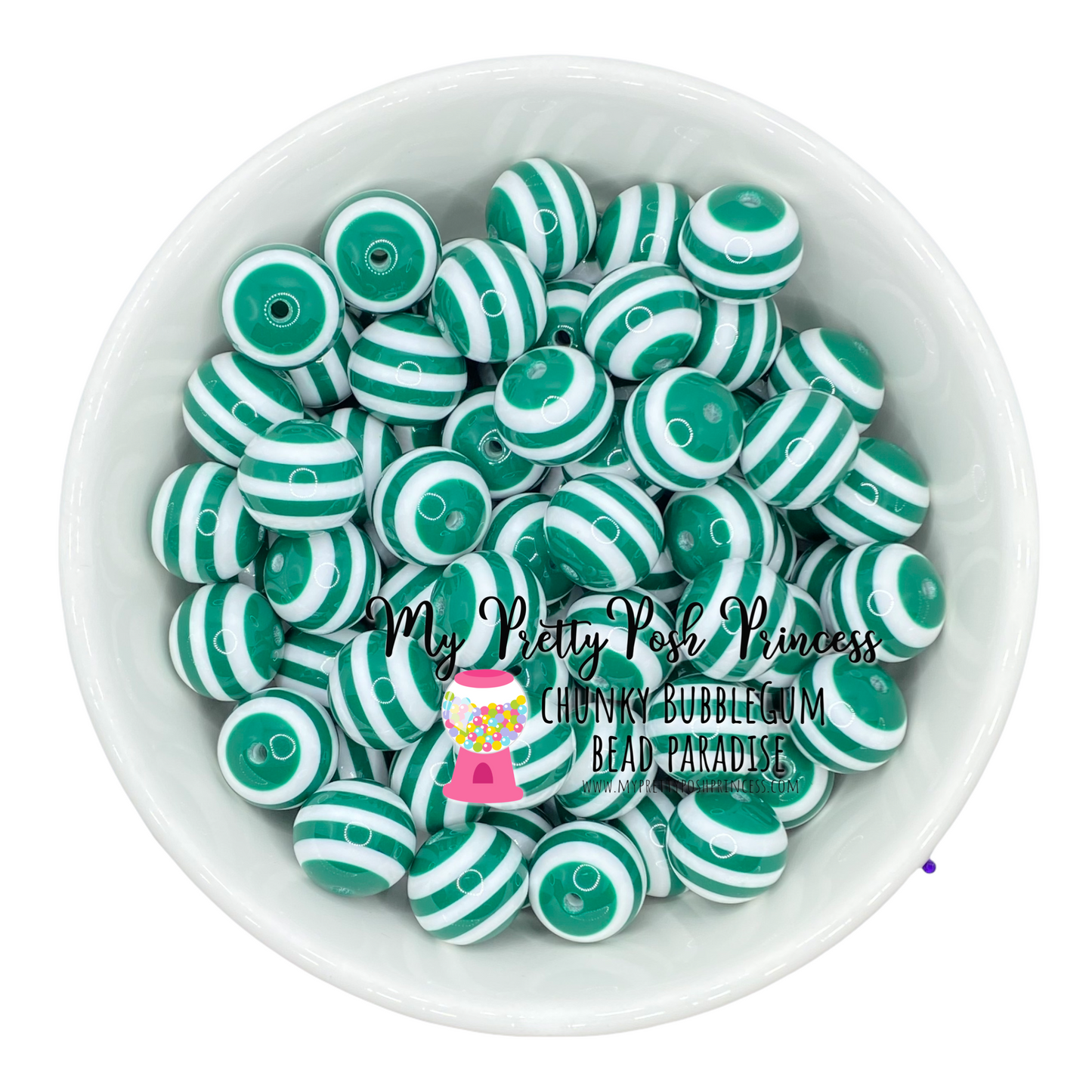 #1029 - 20mm Dark Green Striped Acrylic Beads (1 Count)