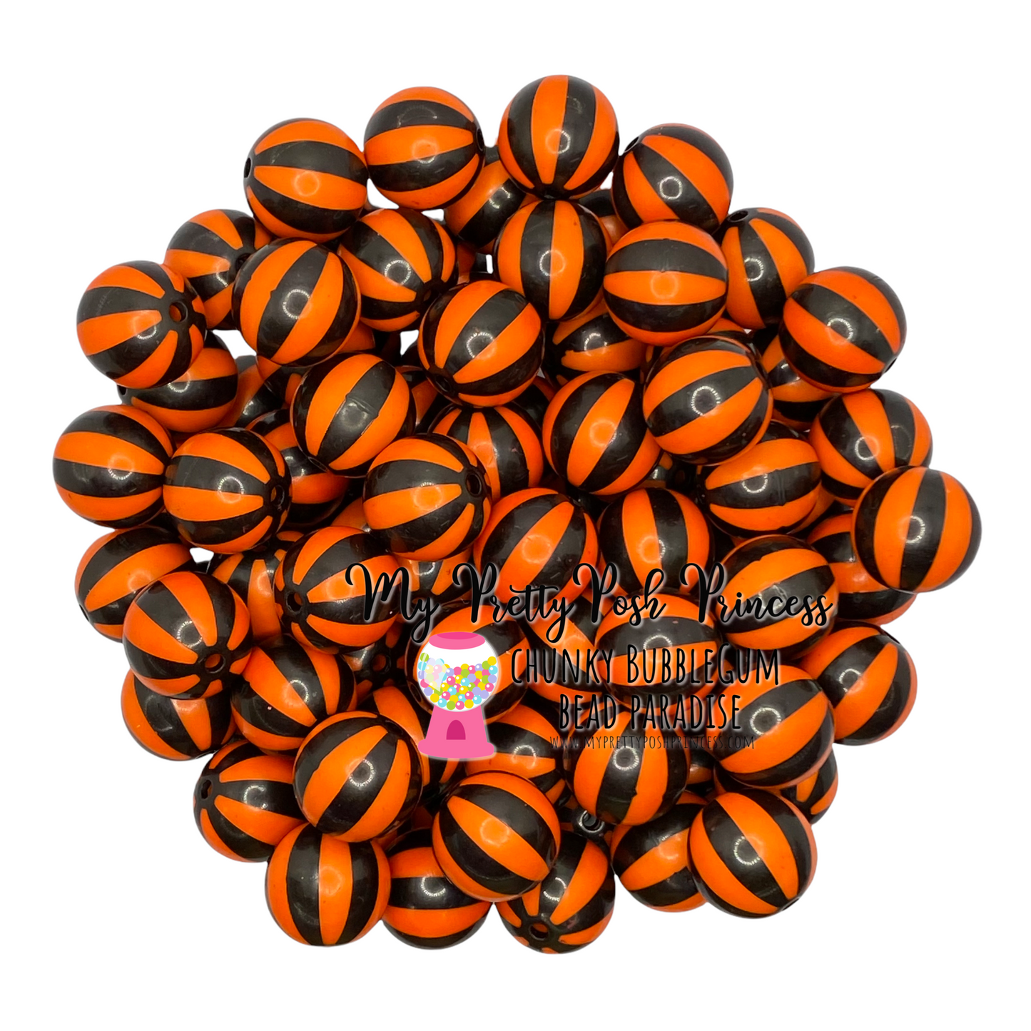 w176- 12mm Black & Orange Beach Balls Acrylic Beads (20 Count)