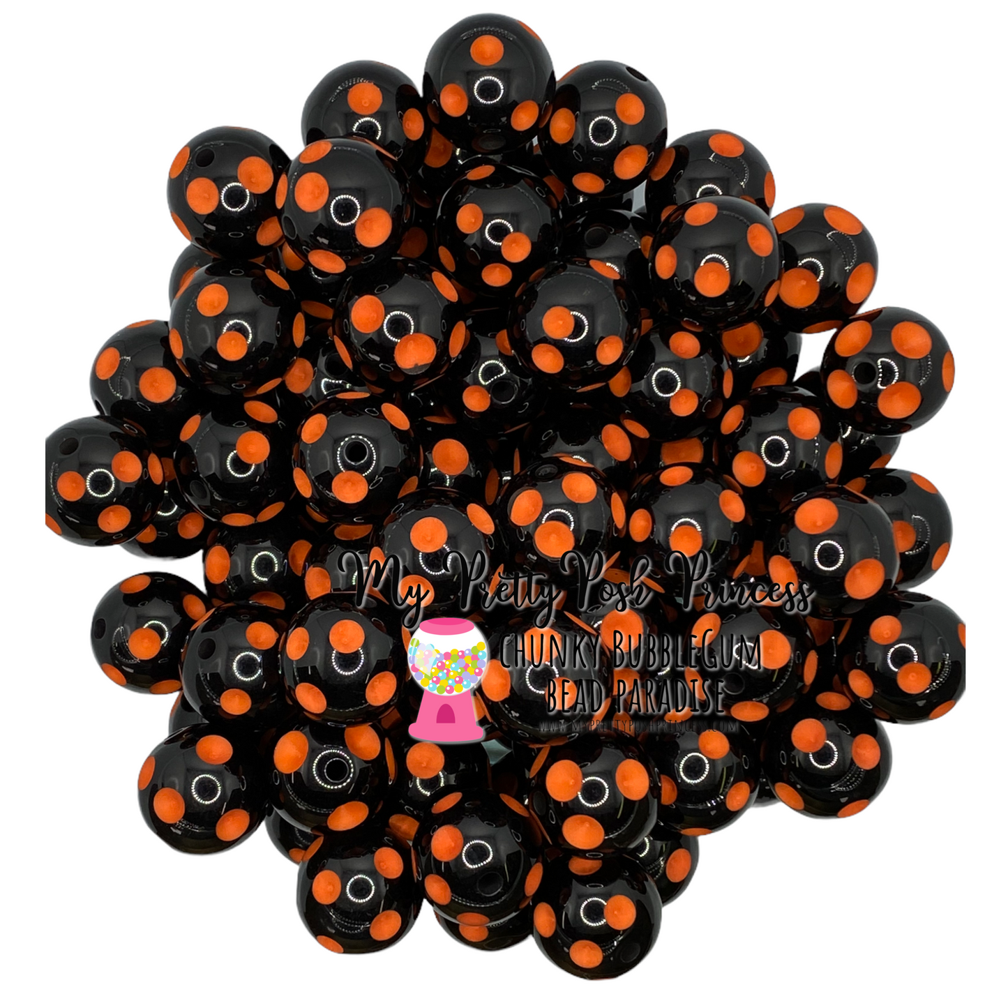 #964 - 20mm Black & Orange Polka Dot Acrylic Beads (1 Count)