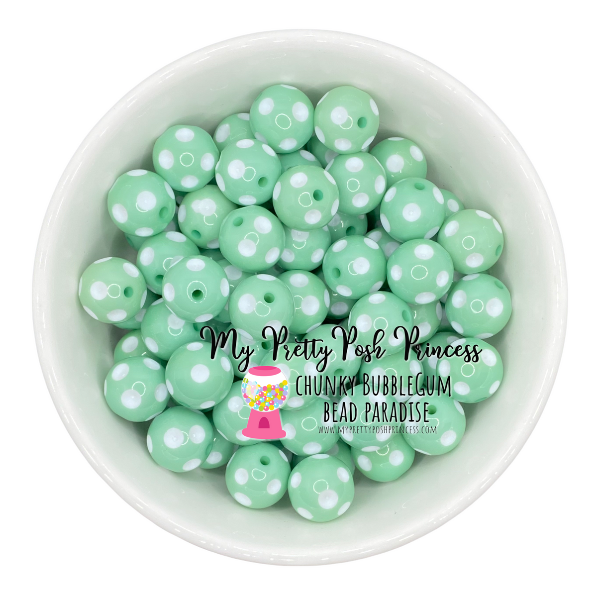 D36- 20mm Christmas Green Polka Dots Beads Chunky Bubble Gum Acrylic (10  Count)