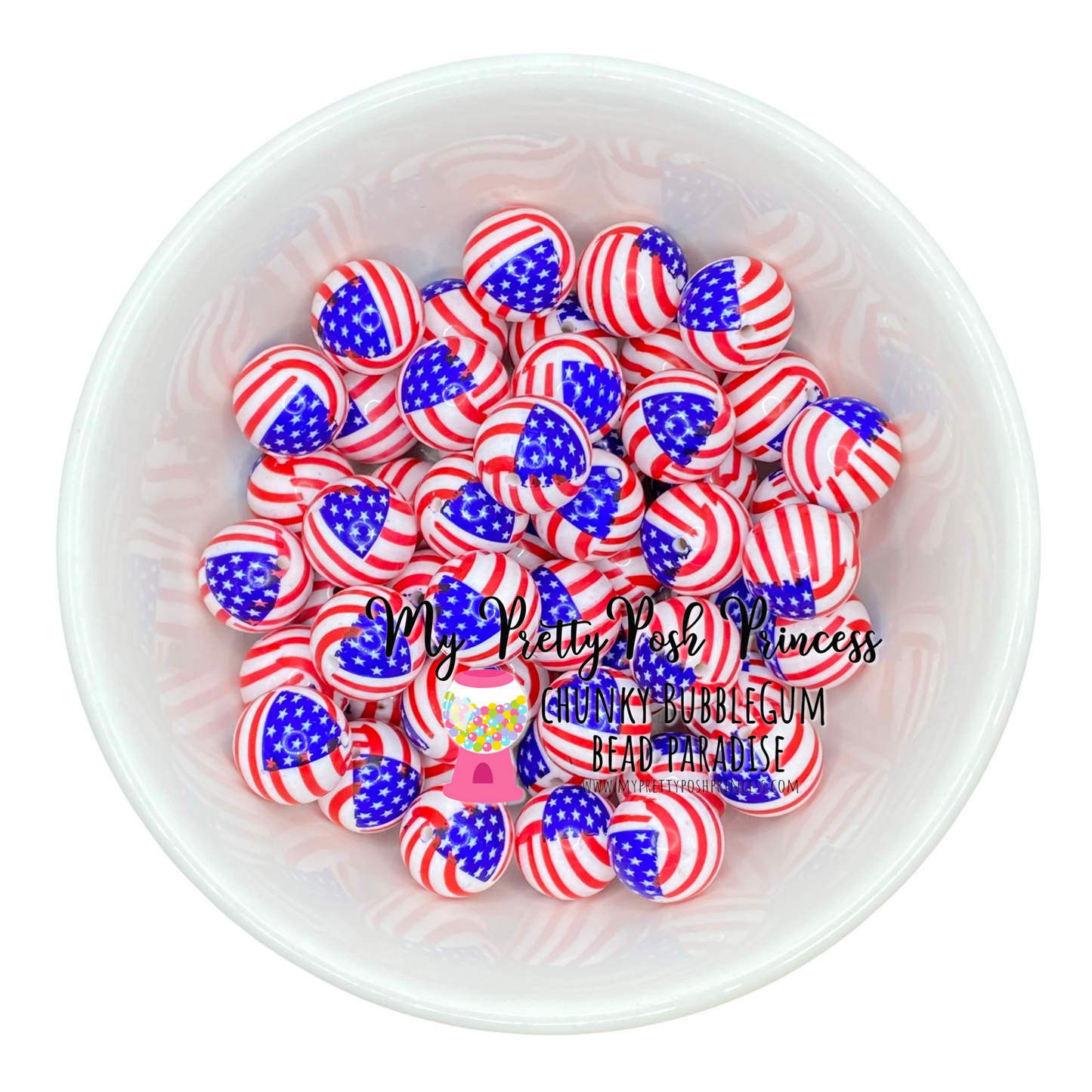 W361- 20mm U.S. Flag Acrylic Beads (1 Count)