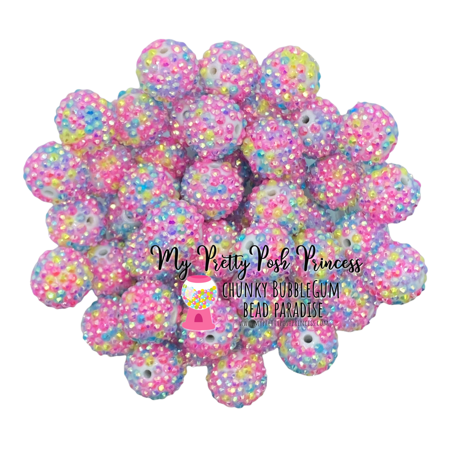 #238 - 12mm Pink Birthday Confetti AB Rhinestone Acrylic Beads (20 Count)