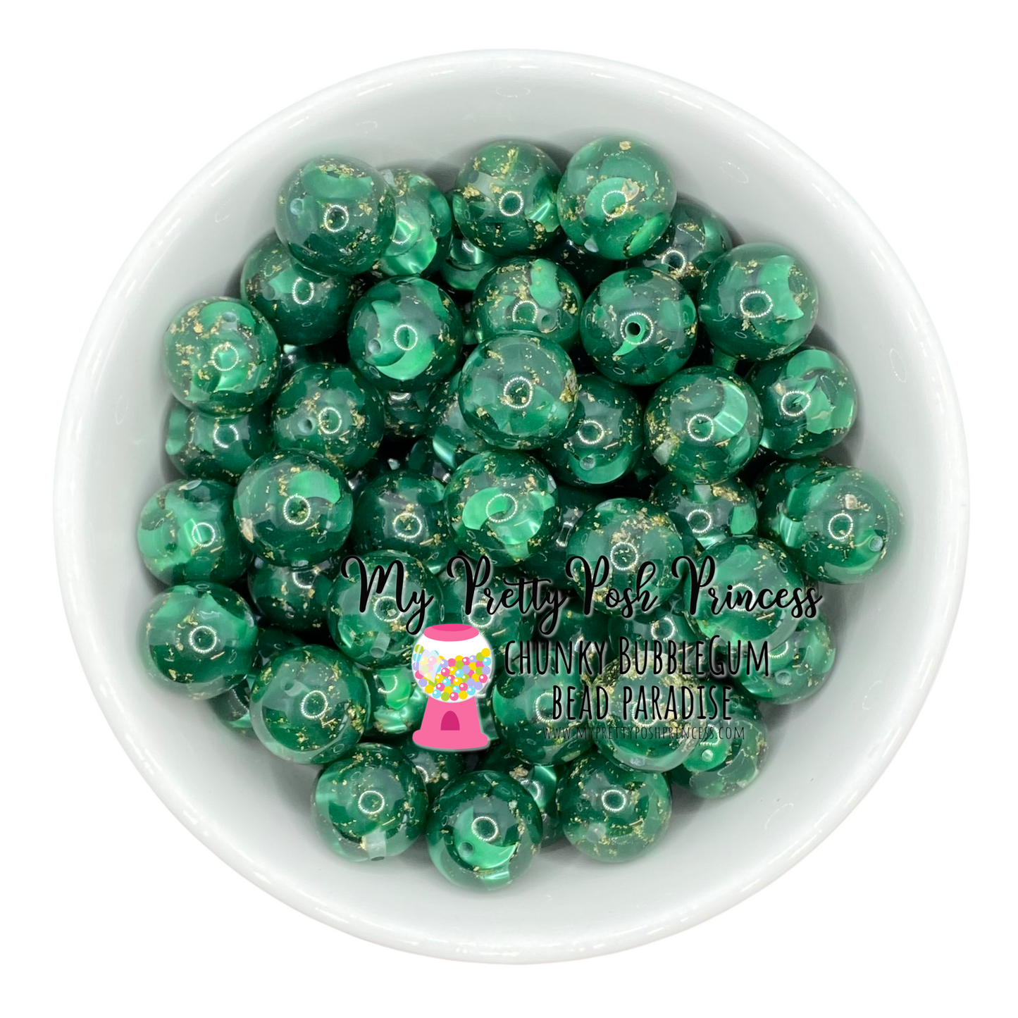 W430- 20mm Green & Gold Flake Acrylic Bead (1 Count)