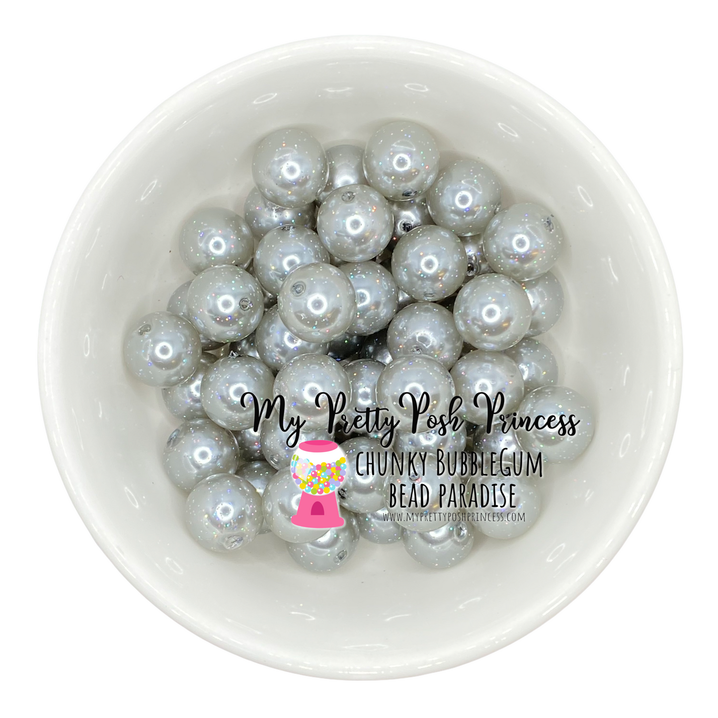 #168 - 12mm Silver Glitter Pearl Acrylic Beads (20 Count)