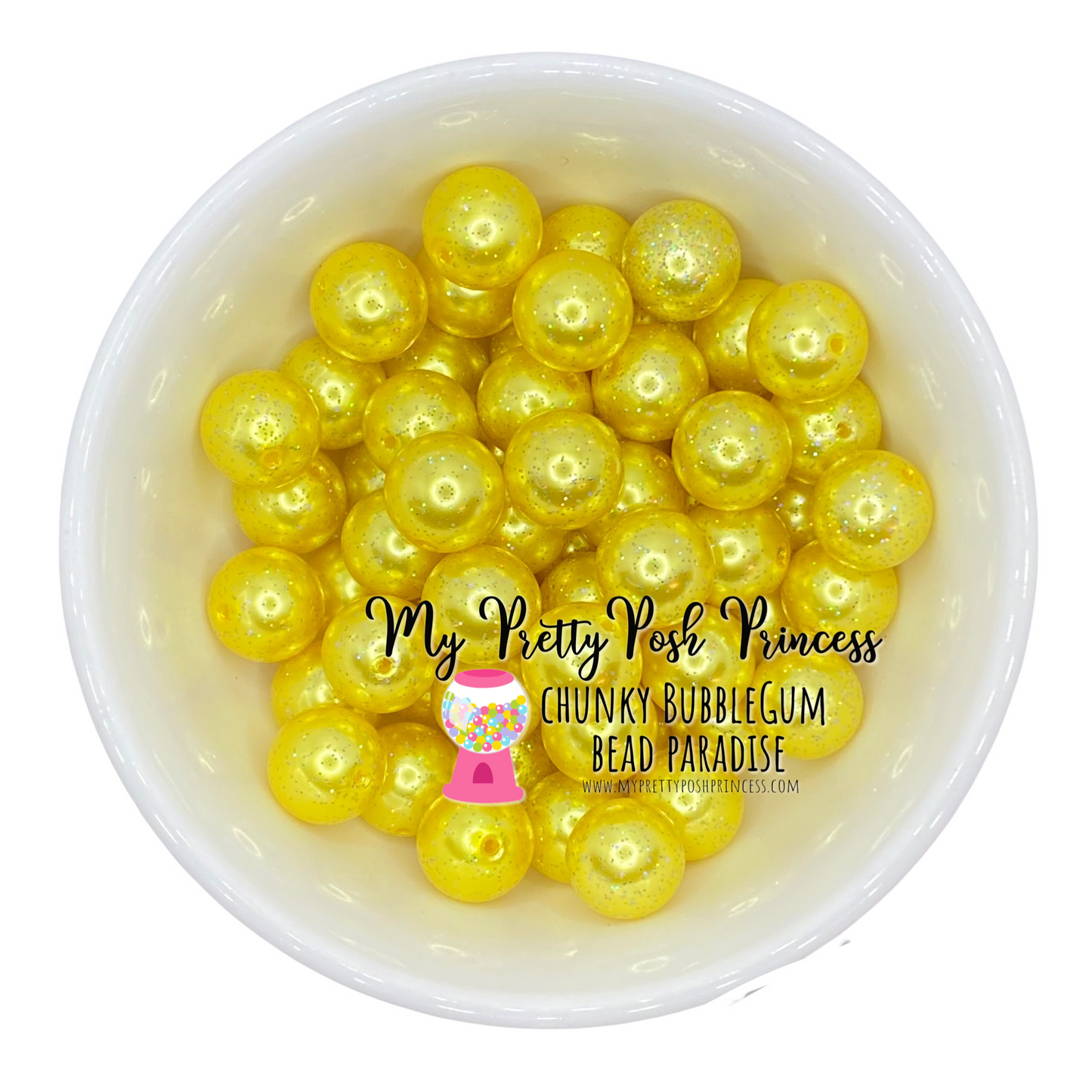 #506 - 20mm Yellow Glitter Pearl Acrylic Beads (1 Count)