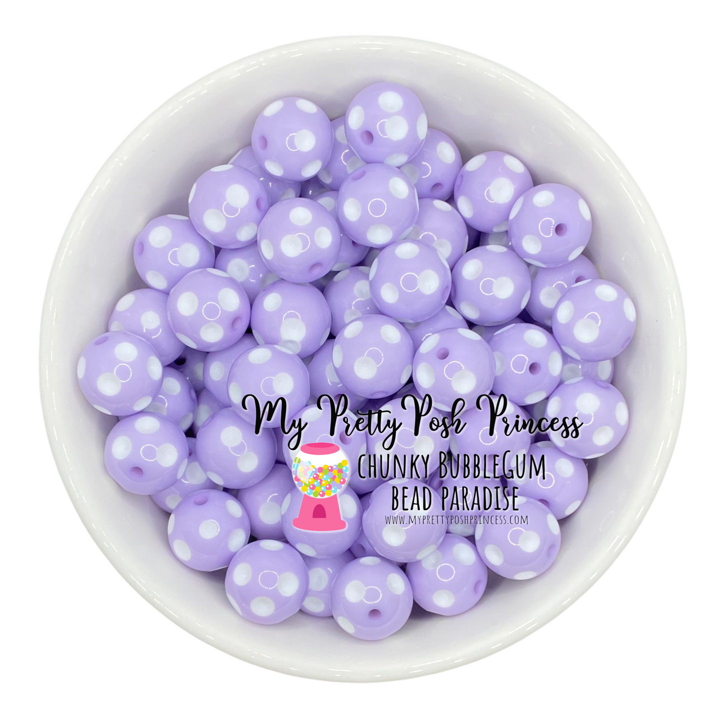 #981 - 20mm Lavender Polka Dots Acrylic Beads (1 Count)
