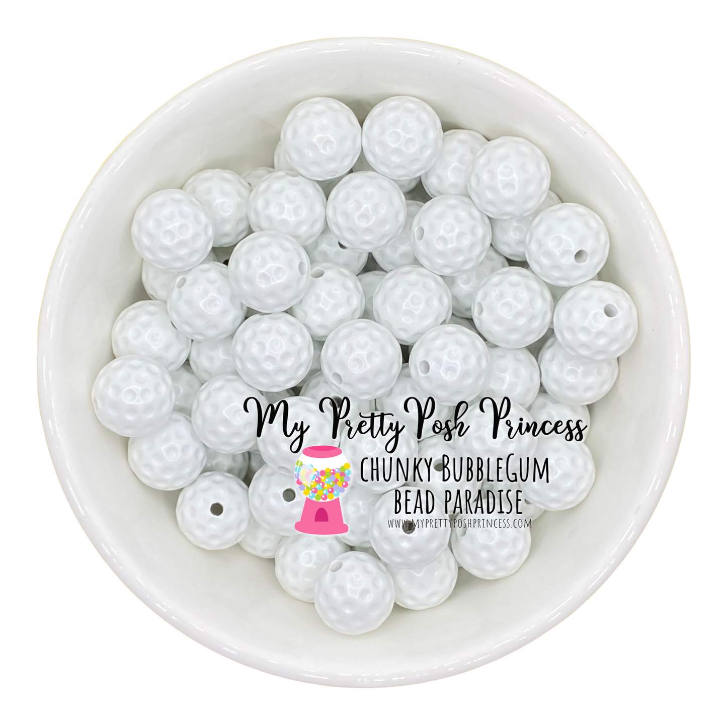 #843 - 20mm White Golf Ball Acrylic Beads (1 Count)