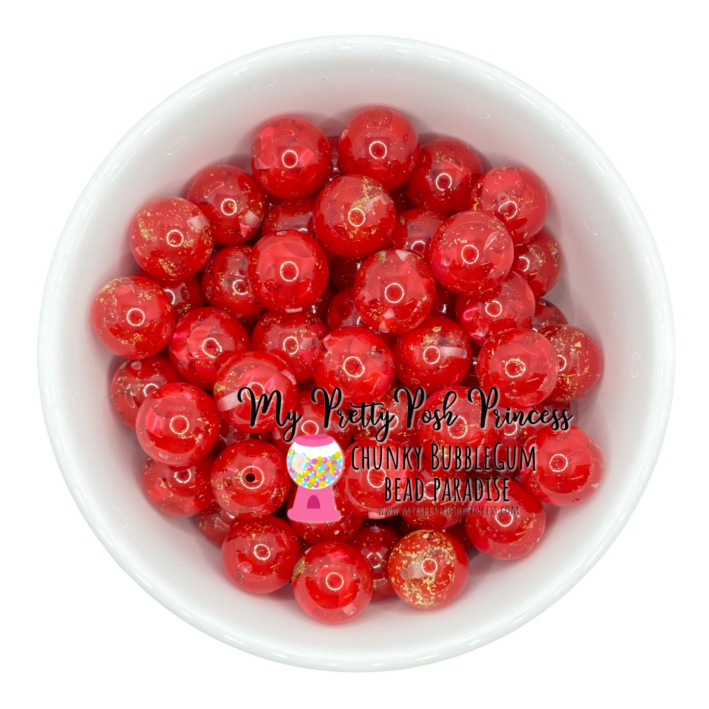 W427- 20mm Red & Gold Flake Acrylic Bead (1 Count)