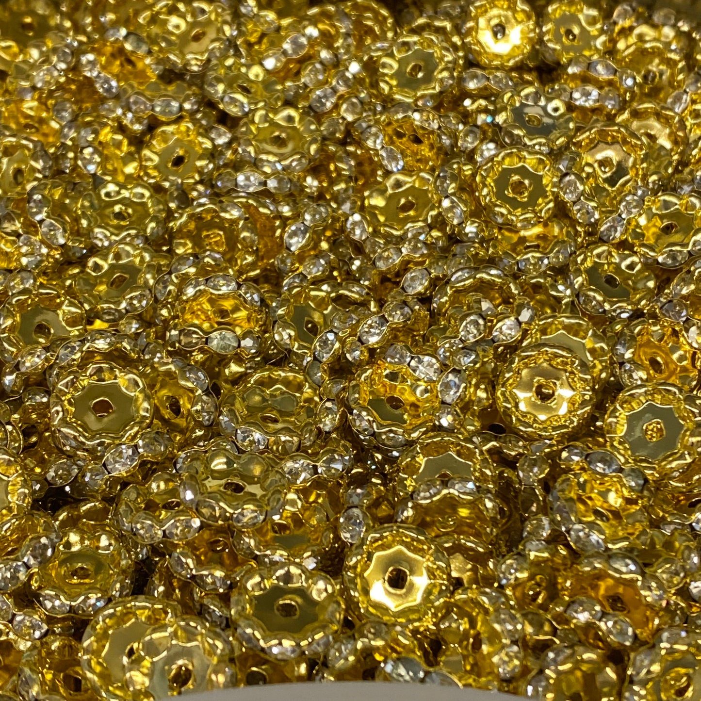 P69 - 12mm Gold Wave Rhinestone Spacers (10 Count)