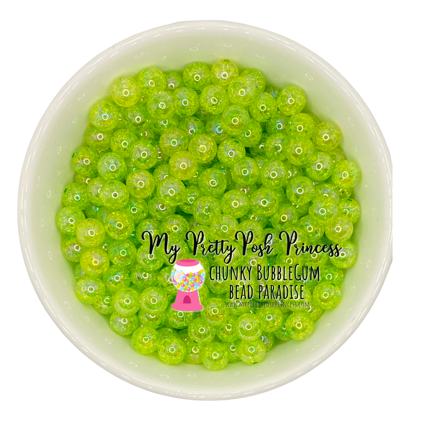 w73- 12mm Green "Crackle AB" Beads (20 Count)